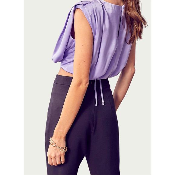 NEW DO+BE cropped stretch-satin wrap top in lilac - Picture 2 of 3